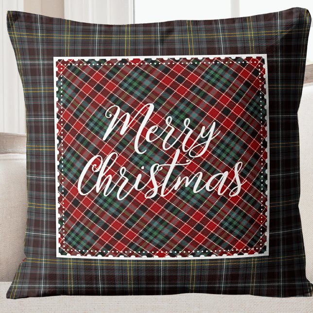 Merry Christmas Modern Rustic Farmhouse Throw Pillow (Rustic Plaid Holiday Photo Kids Throw Pillow)