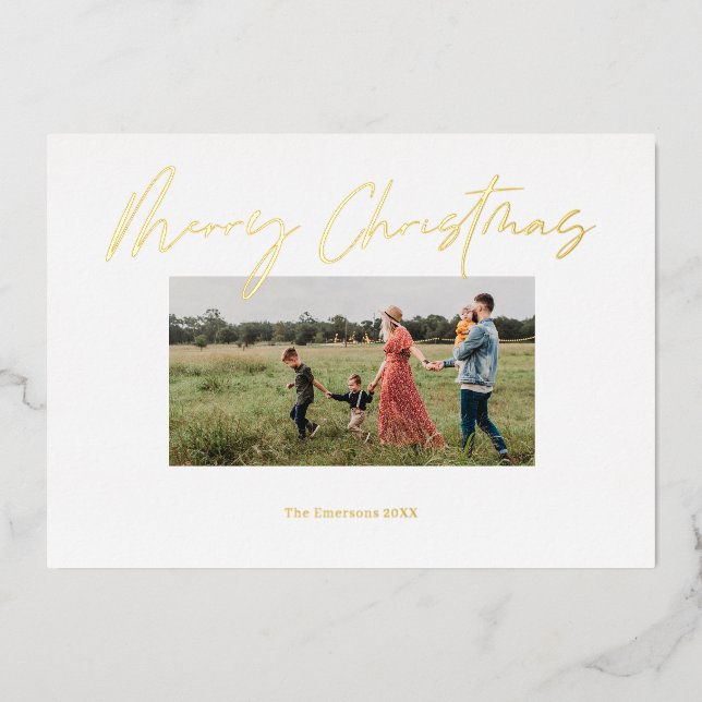 Merry Christmas Modern Scrip Foil Holiday Card (Front)