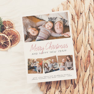 Merry Christmas   Modern Script 4 Photo Holiday Card