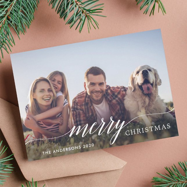 Merry Christmas Modern Script Holiday Photo Card (Creator Uploaded)
