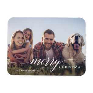 Merry Christmas Modern Script Holiday Photo Magnet