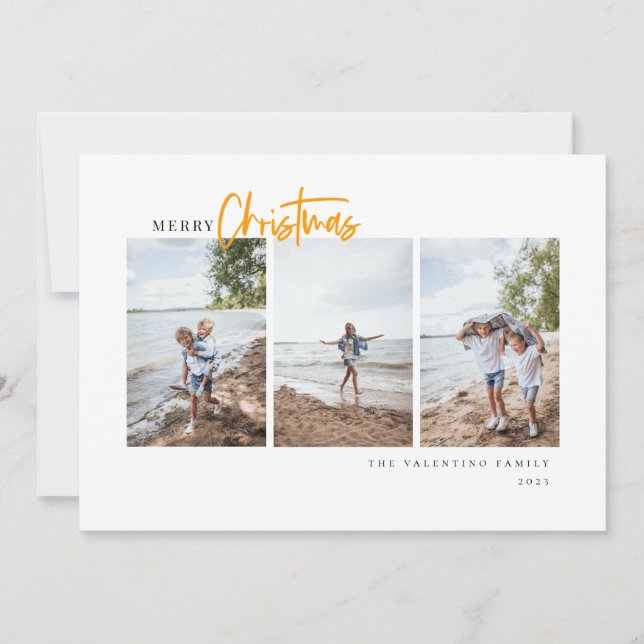 Merry Christmas Modern Script Minimalist Photo Holiday Card (Front)