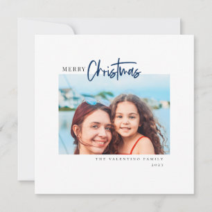 Merry Christmas Modern Script Minimalist Photo Holiday Card