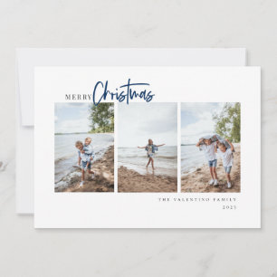 Merry Christmas Modern Script Minimalist Photo Holiday Card