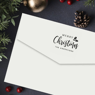 Merry Christmas Modern Script Personalized Holiday Self-inking Stamp