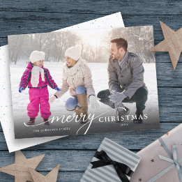 Merry Christmas Modern Script Photo Christmas Holiday Card