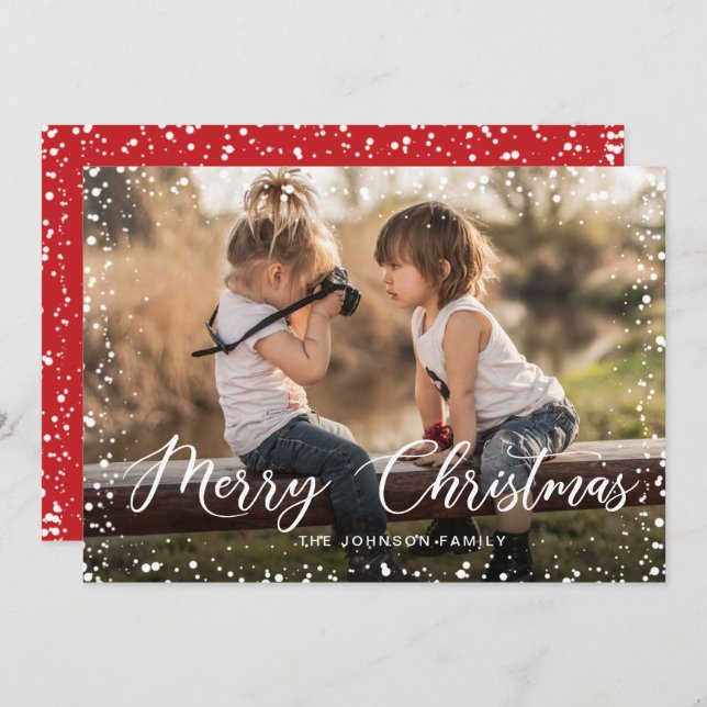 Merry Christmas Modern Script PHOTO Greeting Holiday Card (Front/Back)
