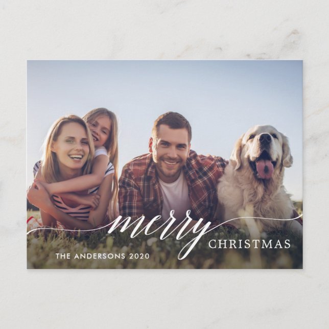 Merry Christmas Modern Script Photo Holiday Postcard (Front)