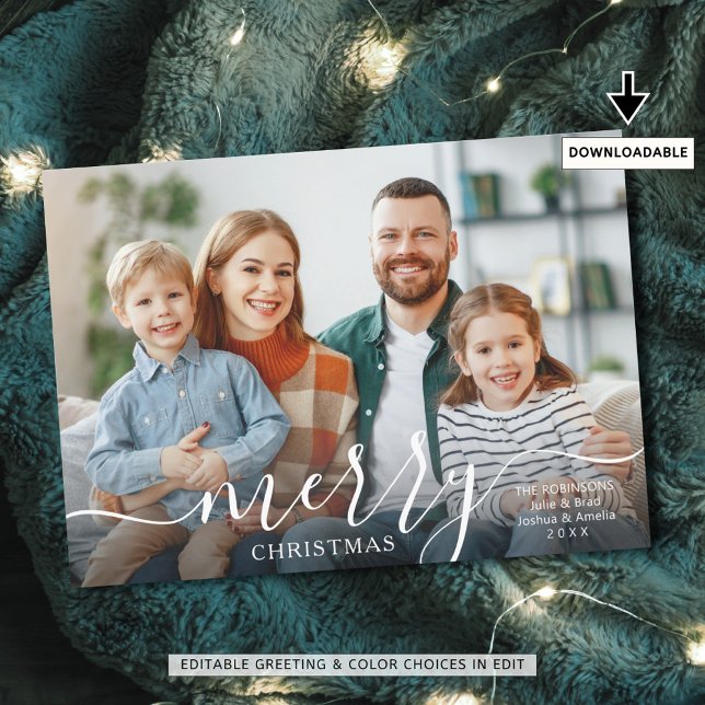 MERRY CHRISTMAS Modern Script Photo Overlay Holiday Card (Creator Uploaded)