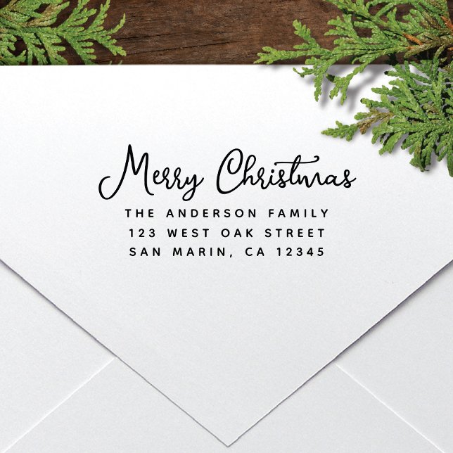 Merry Christmas Modern Script Return Address Self-inking Stamp (Creator Uploaded)