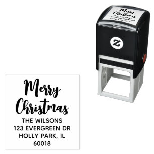 Merry Christmas Modern Script Return Address Self-inking Stamp