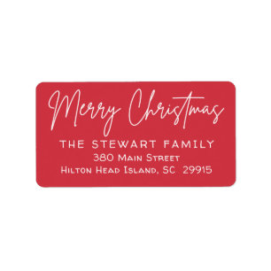 Merry Christmas Modern Script Return Red Address Label