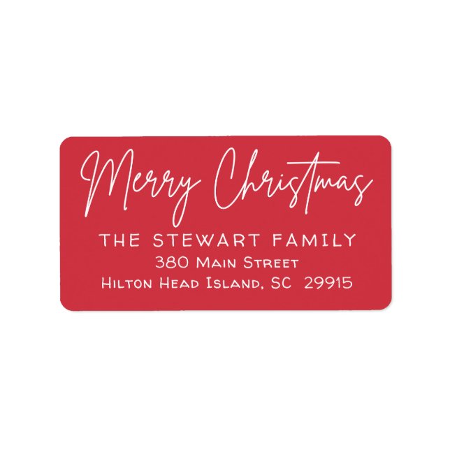 Merry Christmas Modern Script Return Red Address Label (Front)