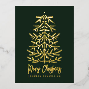 Merry Christmas Modern Simple Christmas Tree Foil Holiday Postcard