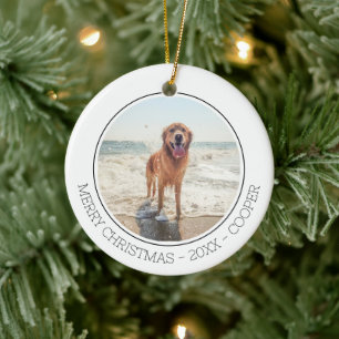 Merry Christmas Modern Simple Cute Dog Pet Photo Ceramic Ornament