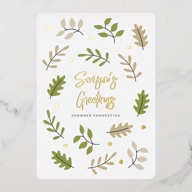 Merry Christmas Modern Simple Foliage Botanical Foil Holiday Card (Front)