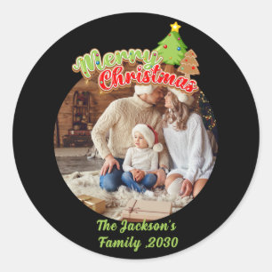 Merry Christmas modern simple photo Holiday Classic Round Sticker