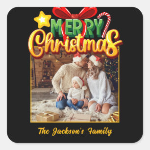 Merry Christmas modern simple photo Holiday Postca Square Sticker