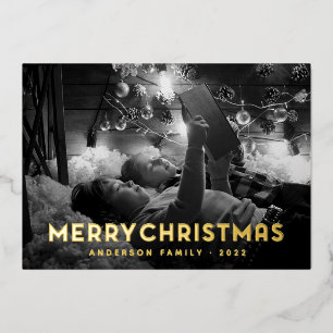 Merry Christmas Modern Simple Typography Foil Holiday Card