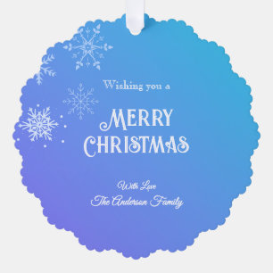 Merry Christmas Modern Snowflake Purple Blue Ornament Card