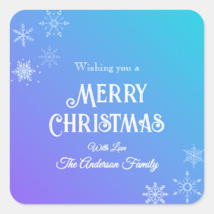 Merry Christmas Modern Snowflake Purple Blue Square Sticker