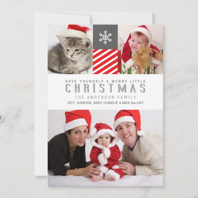 Merry Christmas Modern Stripes Holiday Photo Cards (Front)