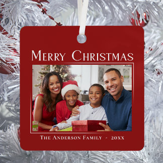 Merry Christmas Modern Style Elegant Family Photo Metal Ornament