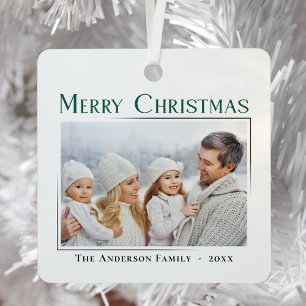 Merry Christmas Modern Stylish Family Photo Gift Metal Ornament