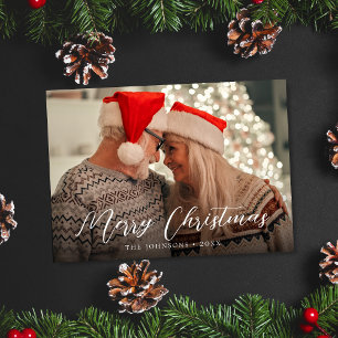 Merry Christmas Modern Stylish Script Couple Photo Holiday Card