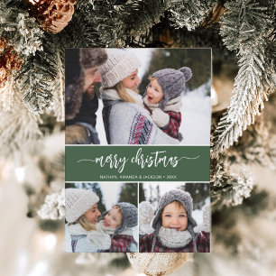 Merry Christmas Modern Three Photos Holiday Card