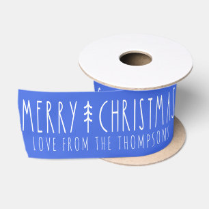 Merry Christmas Modern Tree Personalized Name Satin Ribbon
