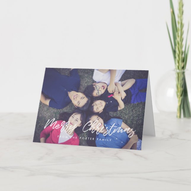 Merry Christmas modern white font Holiday Card (Front)