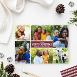 Merry Christmas Modern Wine Red Photo Collage Holiday Card<br><div class="desc">Simple and modern style Christmas card features six (6) photos,  a custom holiday greeting,  and sleek stripes on the back side.  Colours: merlot wine red and white</div>