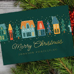 Merry Christmas Modern Winter Snow Village Foil Holiday Card<br><div class="desc">Your business logo can be added at the back. Modify the holiday message,  business name or company name. 

Available here:
http://www.zazzle.com/selectpartysupplies</div>