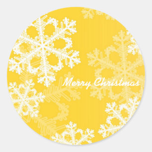 Merry Christmas Modern Yellow Snowflakes Pattern  Classic Round Sticker