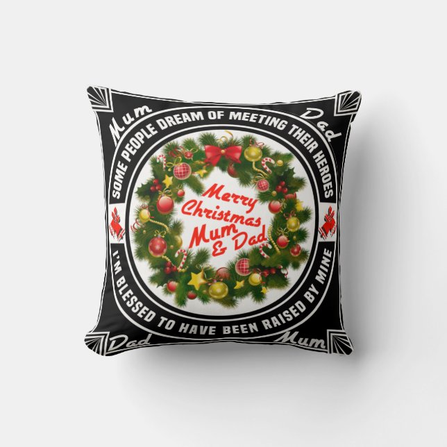 Merry Christmas Mom and Dad Throw Pillow (Front)