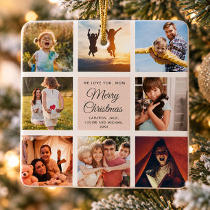 Merry Christmas Mom Chic Blush Pink Photo Collage Ceramic Ornament