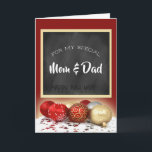 Merry Christmas Mom & Dad Chalkboard and Ornaments Holiday Card<br><div class="desc">A beautiful card with a special message for your mother and father this Christmas season done with a trendy chalkboard motif.</div>