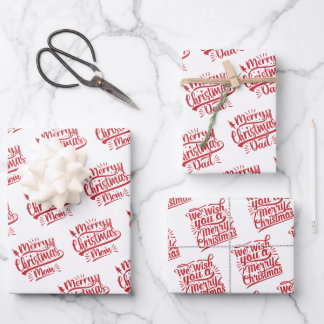 Merry Christmas Mom Dad Typography Family Holiday Wrapping Paper Sheet