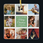Merry Christmas Mom Dusty Green Chic Photo Collage Ceramic Ornament<br><div class="desc">Perfect gift for the Holidays: A custom modern trendy Instagram Photo Collage ornament with personalized message and 8 favorite family photos on a dusty green farmhouse style background. Make this into a keepsake present for your mom, dad, sister, aunt or any other family member or friend - it'll bring a...</div>
