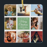 Merry Christmas Mom Dusty Green Chic Photo Collage Ceramic Ornament<br><div class="desc">Perfect gift for the Holidays: A custom modern trendy Instagram Photo Collage ornament with personalized message and 8 favorite family photos on a dusty green farmhouse style background. Make this into a keepsake present for your mom, dad, sister, aunt or any other family member or friend - it'll bring a...</div>