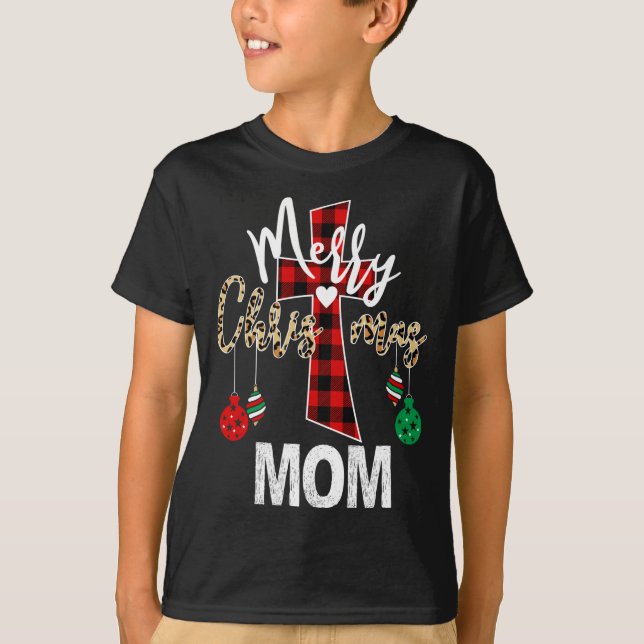 Merry Christmas Mom God Cross Christian Red Plaid  T-Shirt (Front)