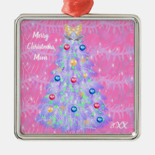 Merry Christmas Mom with Tree Metal Ornament