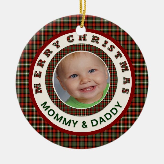 Merry Christmas Mommy and Daddy Custom  Photo Ceramic Ornament (Front)