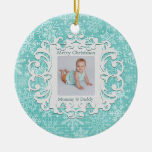 Merry Christmas Mommy and Daddy Custom Photo Ceramic Ornament