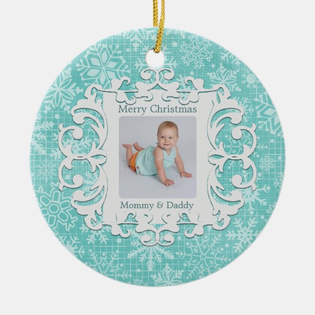 Merry Christmas Mommy and Daddy Custom Photo Ceramic Ornament (Front)
