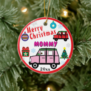 Merry Christmas Mommy Pink Car Kids PHOTO Ceramic Ornament