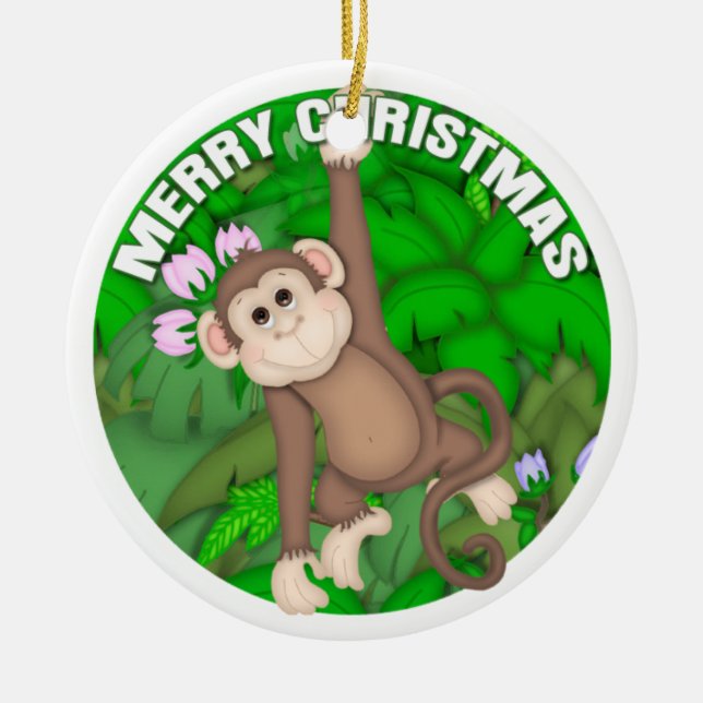 Merry Christmas Monkey Ceramic Ornament (Front)
