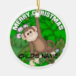 Merry Christmas Monkey Ceramic Ornament