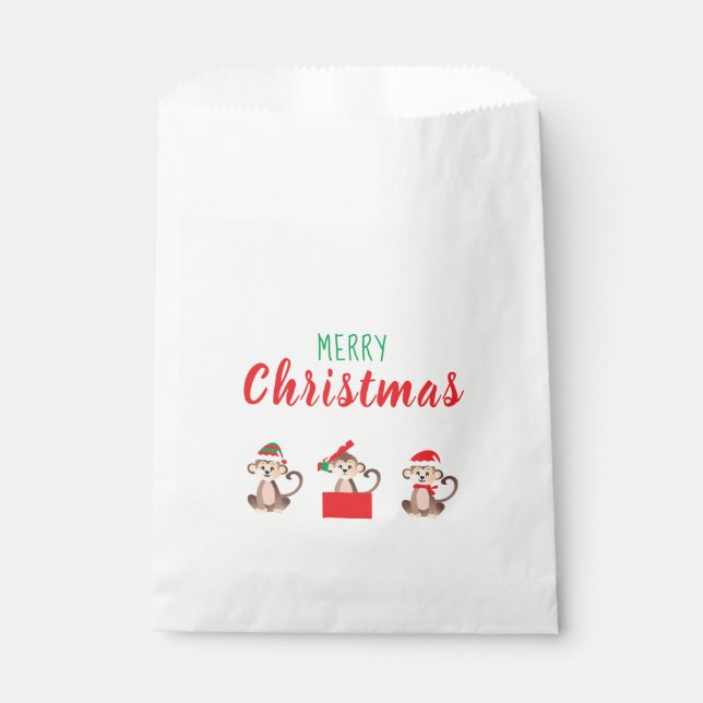 Merry Christmas Monkey Jungle Animal Red Green Favour Bag (Front)
